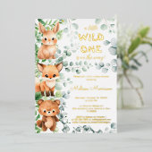 Een beetje Wild One Baby Animals Baby shower Folie Uitnodiging (Staand Voorkant)