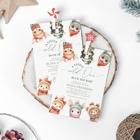 Een beetje wild One Winter Woodland Baby shower Kaart