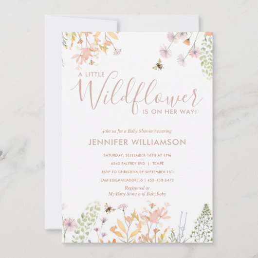 Een beetje Wildbloem Leuk Meisje Baby shower Kaart (Voorkant)