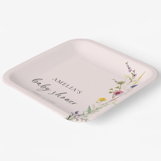 Een beetje wilde bloem bloemenroze Baby shower Papieren Bordje (Gebogen)