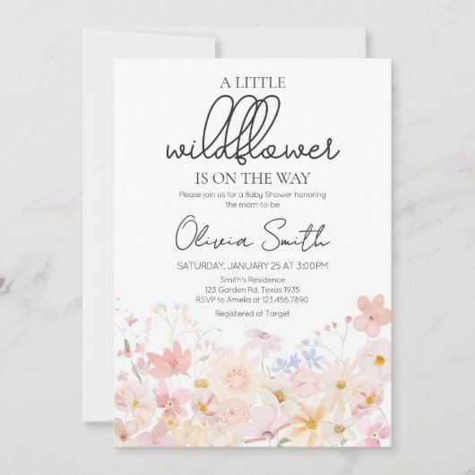 Een beetje wilde bloem is onderweg Baby shower Kaart (Voorkant)
