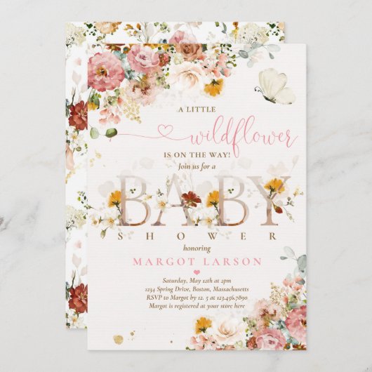 Een beetje wilde bloem is onderweg Baby shower Kaart (Voorkant / Achterkant)