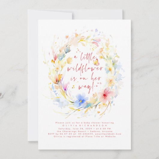 Een beetje wilde bloem is op weg naar Baby shower Kaart (Voorkant)