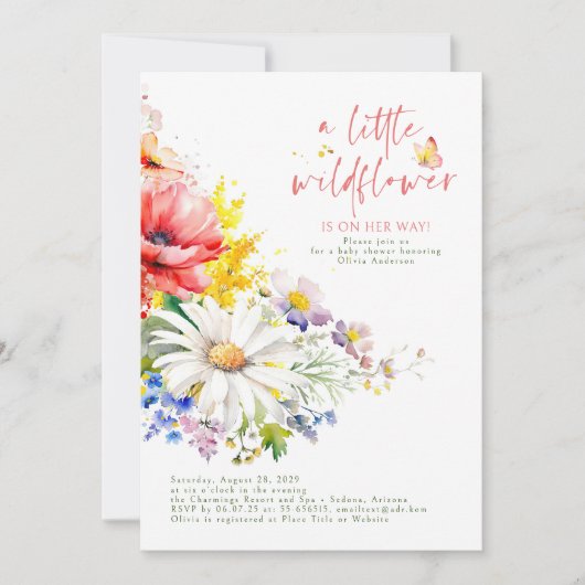 Een beetje wilde bloem is op weg naar het Baby sho Kaart (Voorkant)