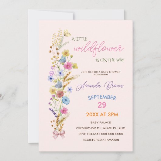 Een beetje wilde bloem roze baby meisje douche kaart (Voorkant)