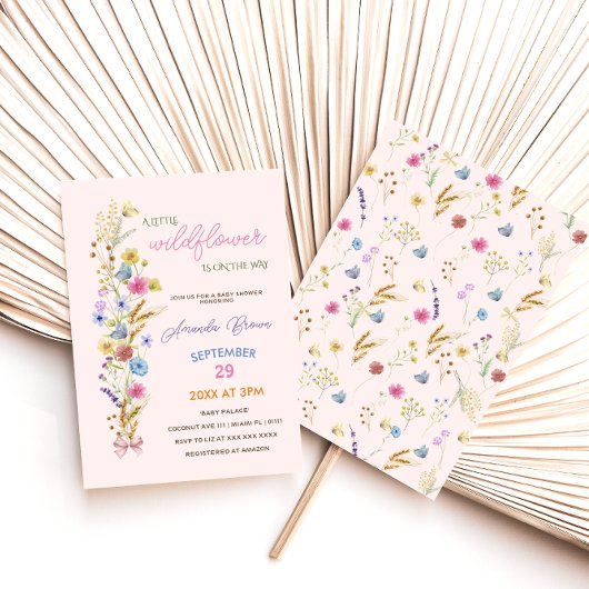 Een beetje wilde bloem roze baby meisje douche kaart