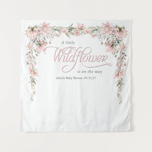 Een beetje wilde bloem roze Baby Meisje Douche Wandkleed (Voorkant)