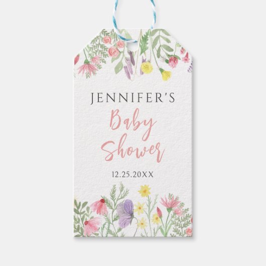 Een beetje wilde bloem rustiek baby shower dank u cadeaulabel (Voorkant)