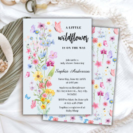 Een beetje wilde bloemetjes blauwe baby shower kaart
