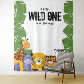 Een beetje wilde is op komst Baby Shower Safari Wandkleed (In situ)