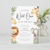 Een beetje wilde safari baby shower uitnodiging (Staand voorkant)