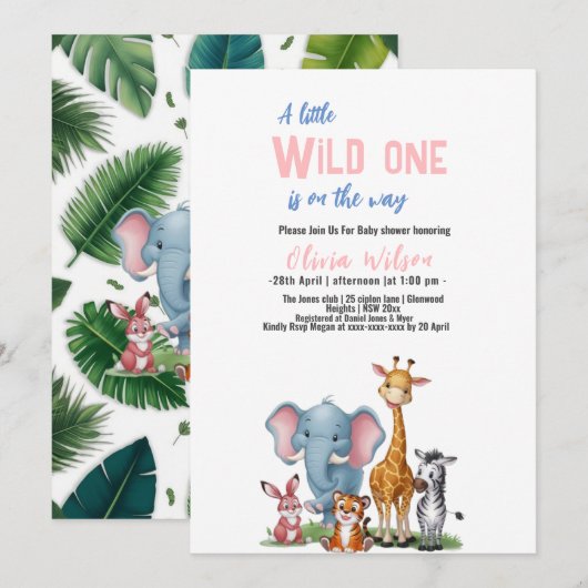 Een beetje wilde safari het is meisje baby shower kaart (Voorkant / Achterkant)