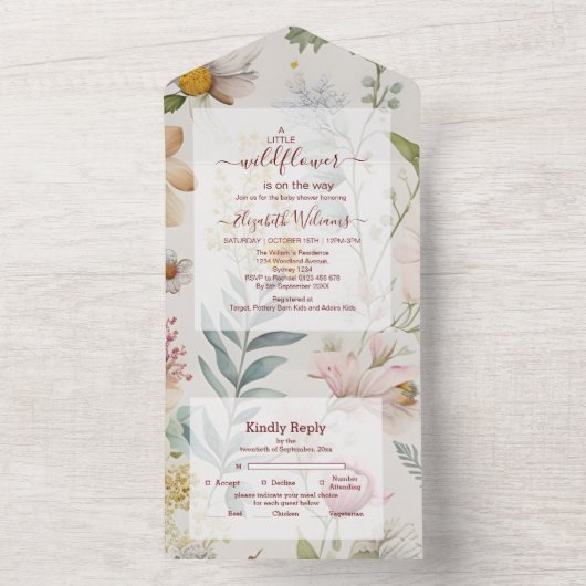 Een beetje Wildflower Baby shower All In One Uitnodiging (Binnen)