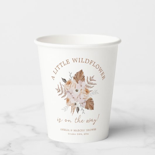 Een beetje Wildflower Baby shower Boho boeket Papieren Bekers (Achterkant)