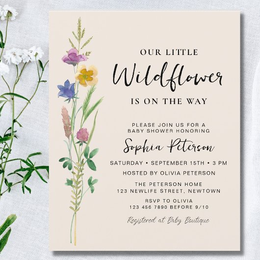 Een beetje Wildflower Baby shower Budget Invitatio