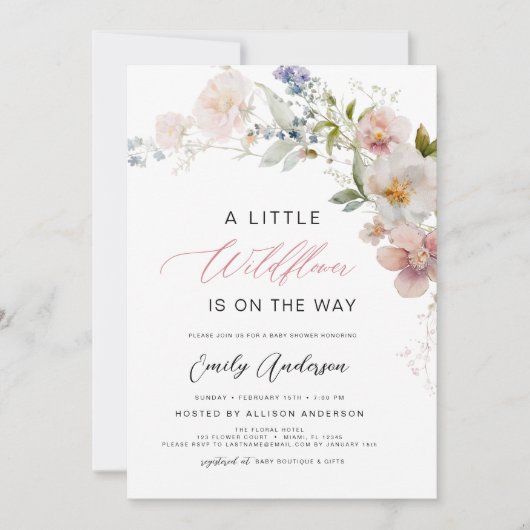 Een beetje Wildflower Baby shower Elegant Floral Kaart (Voorkant)