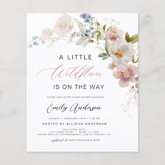 Een beetje Wildflower Baby shower Elegant Invitati (Voorkant)