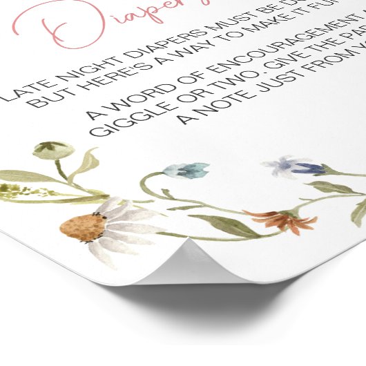 Een beetje Wildflower Baby shower Late Night Luier Poster (Hoek)