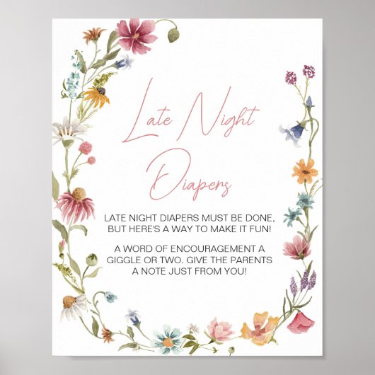 Een beetje Wildflower Baby shower Late Night Luier Poster (Voorkant)