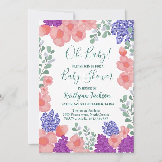 Een beetje Wildflower Baby shower Waterverf Kaart (Voorkant)