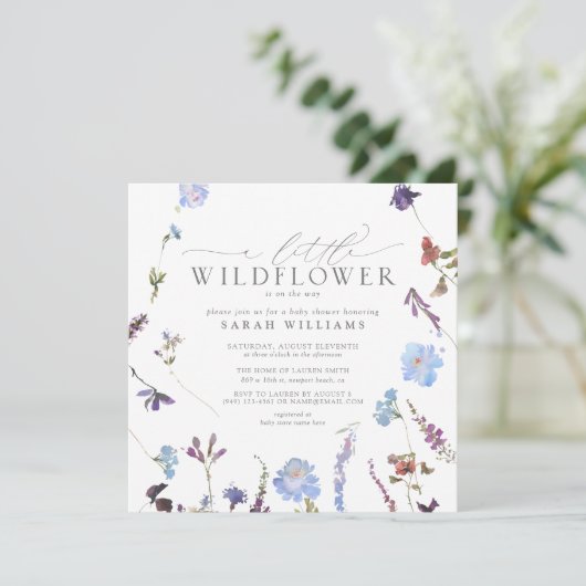Een beetje Wildflower Blue Floral Summer Baby show Kaart (Staand voorkant)