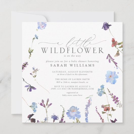 Een beetje Wildflower Blue Floral Summer Baby show Kaart (Voorkant)