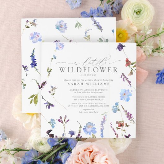 Een beetje Wildflower Blue Floral Summer Baby show Kaart