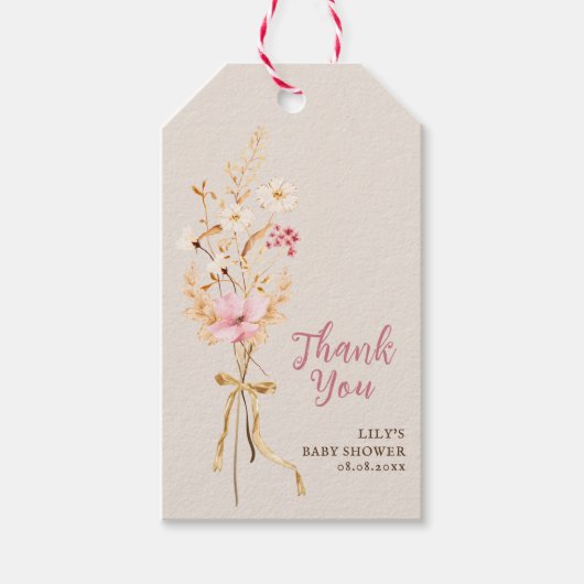 Een beetje Wildflower Boho Baby shower dank je Cadeaulabel (Voorkant)