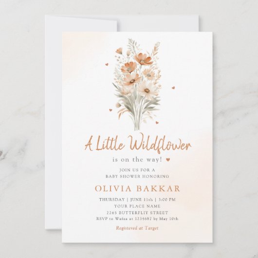 Een beetje Wildflower Boho Baby shower Invitation Kaart (Voorkant)