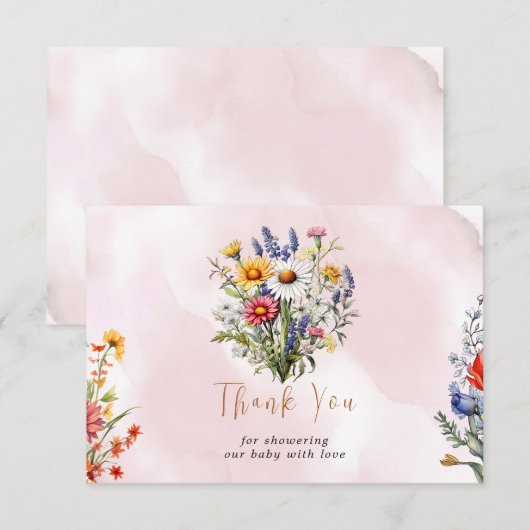 Een beetje Wildflower Boho Natuur Meisje Baby show Bedankkaart (Voorkant / Achterkant)