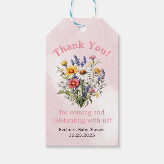 Een beetje Wildflower Boho Natuur Meisje Baby show Cadeaulabel (Voorkant)