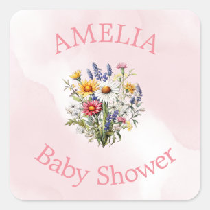Een beetje Wildflower Boho Natuur Meisje Baby show Vierkante Sticker