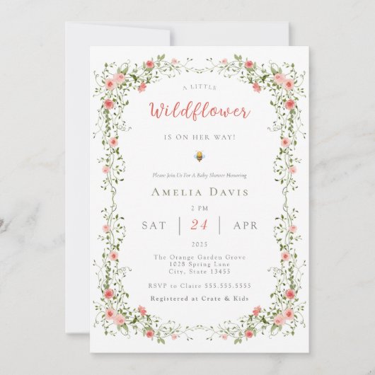 Een beetje Wildflower Boho Red Floral Baby shower Kaart (Voorkant)