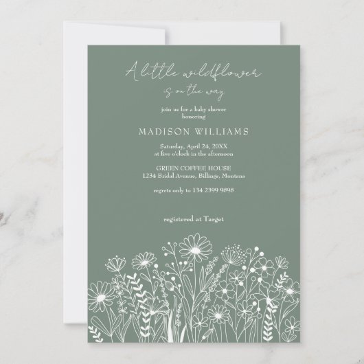 Een beetje Wildflower Boho Sage Green Baby shower Kaart (Voorkant)
