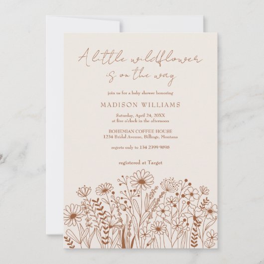Een beetje Wildflower Boho Terracotta Baby shower Kaart (Voorkant)