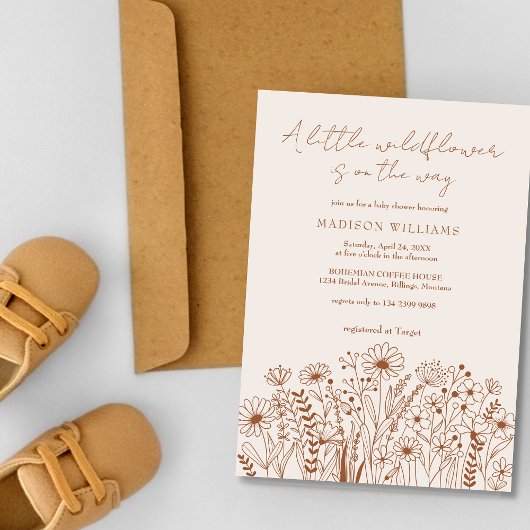 Een beetje Wildflower Boho Terracotta Baby shower Kaart