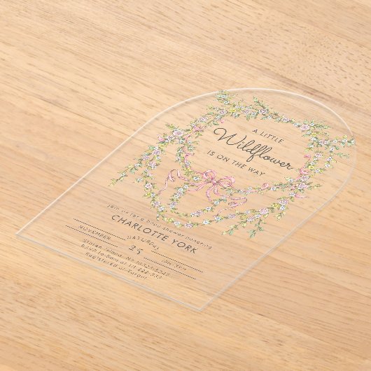 Een beetje Wildflower Bow tuin baby shower Arch Acryl Uitnodigingen (Laagn)