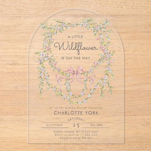 Een beetje Wildflower Bow tuin baby shower Arch Acryl Uitnodigingen (Voorkant)