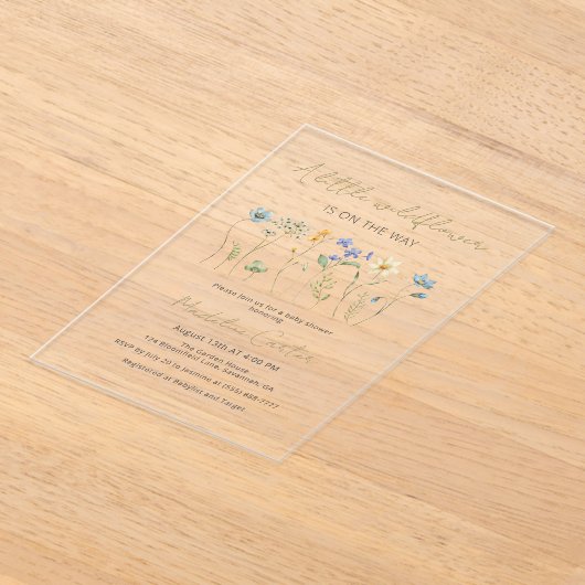 Een beetje Wildflower Floral Neutral Baby shower Acryl Uitnodigingen (Laagn)