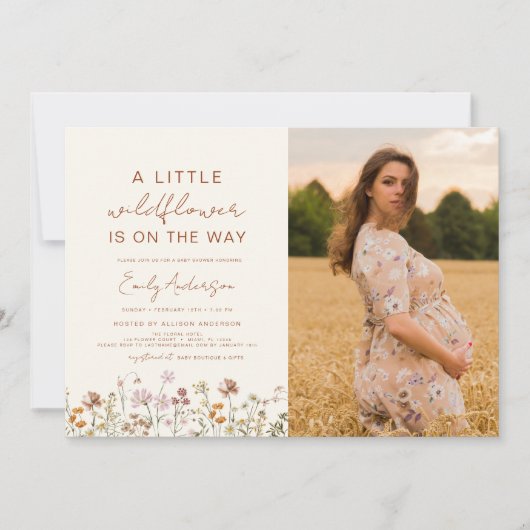 Een beetje Wildflower Foto Baby shower Tuin Kaart (Voorkant)