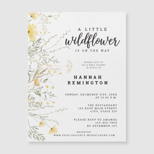 Een beetje Wildflower geel Waterverf Baby shower (Voorkant)