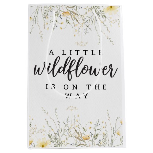 Een beetje Wildflower geel Waterverf Baby shower Medium Cadeauzakje (Voorkant)
