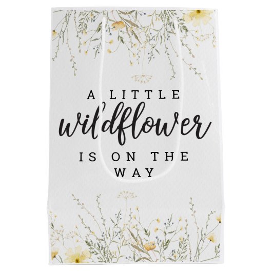 Een beetje Wildflower geel Waterverf Baby shower Medium Cadeauzakje (Achterkant)