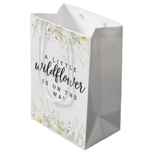 Een beetje Wildflower geel Waterverf Baby shower Medium Cadeauzakje