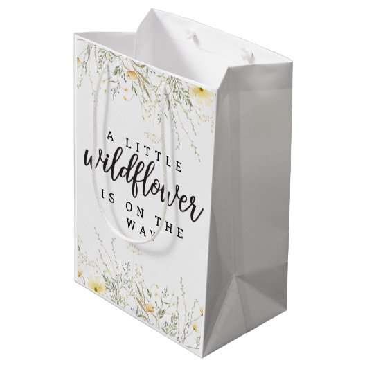 Een beetje Wildflower geel Waterverf Baby shower Medium Cadeauzakje (Achterkant Gekanteld)