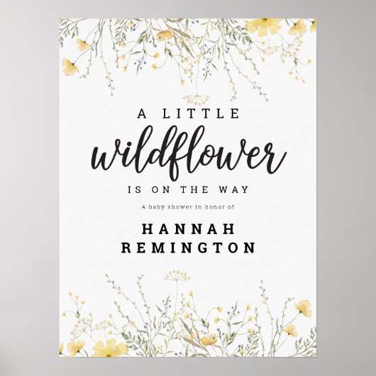 Een beetje Wildflower geel Waterverf Baby shower Poster (Voorkant)