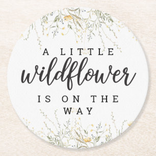 Een beetje Wildflower geel Waterverf Baby shower Ronde Kartonnen Onderzetter