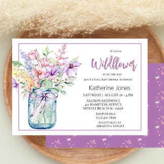 Een beetje Wildflower Mason Jar Meisje Baby shower Kaart