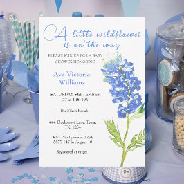 Een beetje Wildflower Meisje Baby shower Blauw Blo Kaart