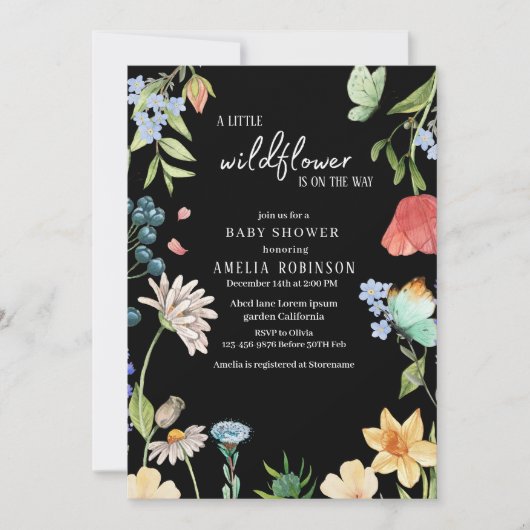 Een beetje Wildflower meisje Baby shower blauw Kaart (Voorkant)